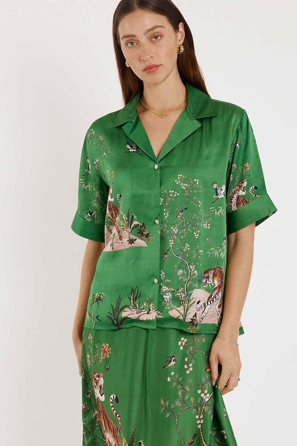 Image of Shirts. Product name - Rubyyaya Machali Shirt Emerald in Emerald colour by brand - Rubyyaya