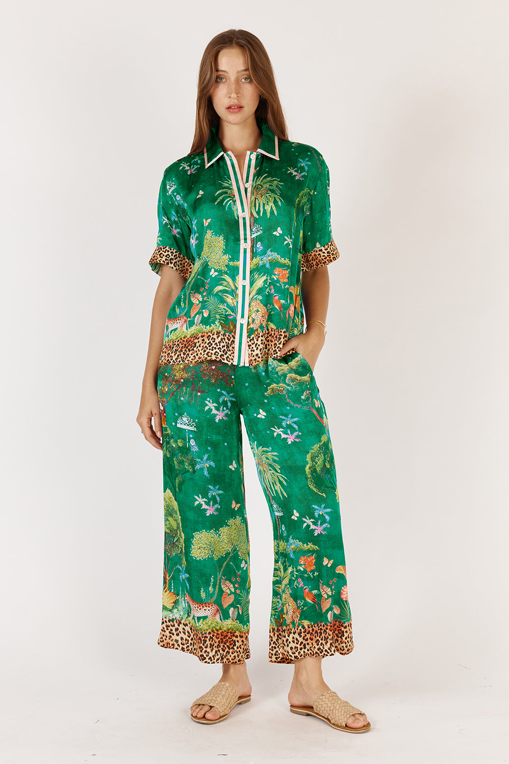 Image of a model wearing Pants. Product name - Rubyyaya Mataram Pant Emerald in Emerald colour by brand - Rubyyaya