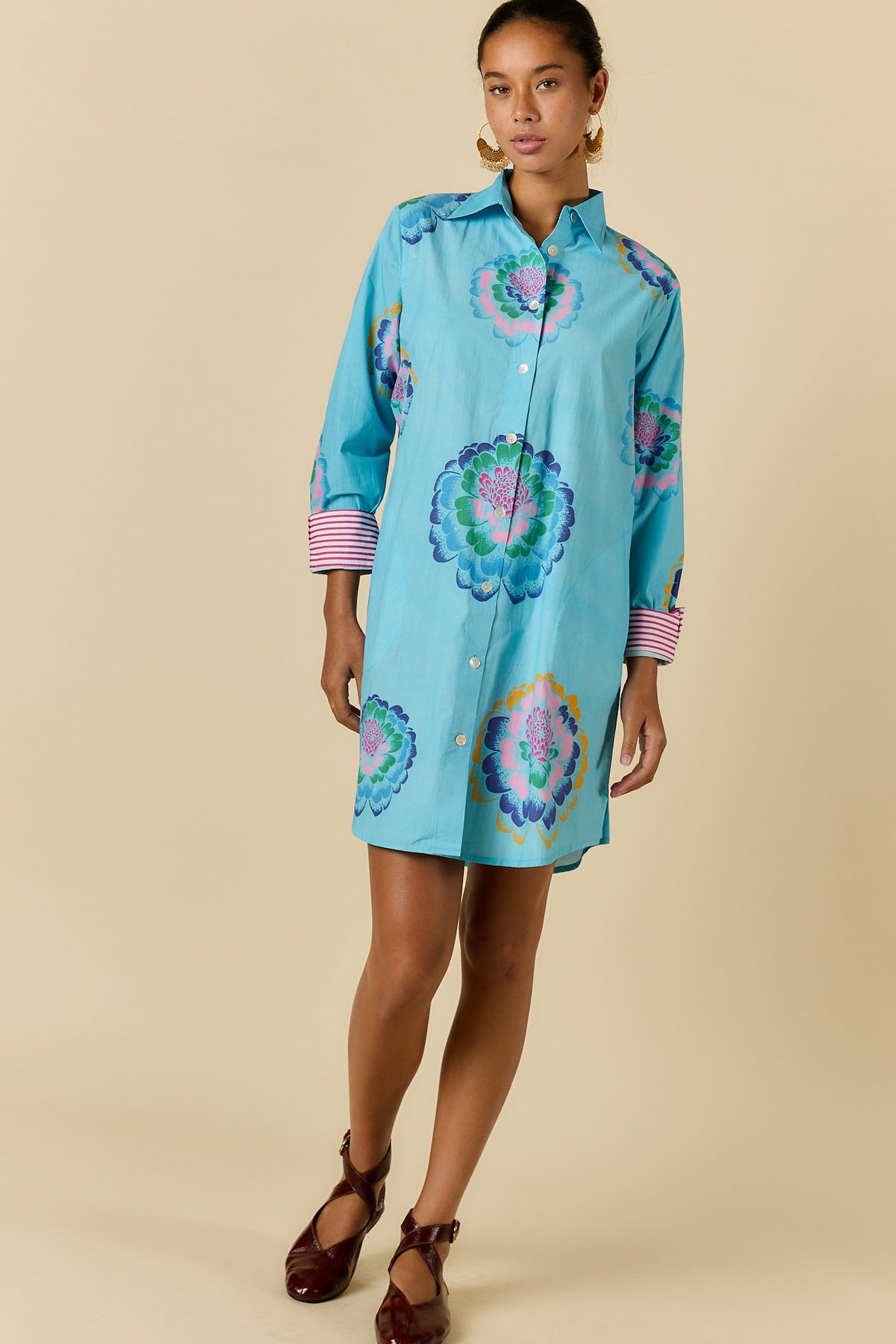 Image of Dresses. Product name - PRE SALE | Rubyyaya Neon Fleur Shirtmaker Blue in Blue colour by brand - Rubyyaya