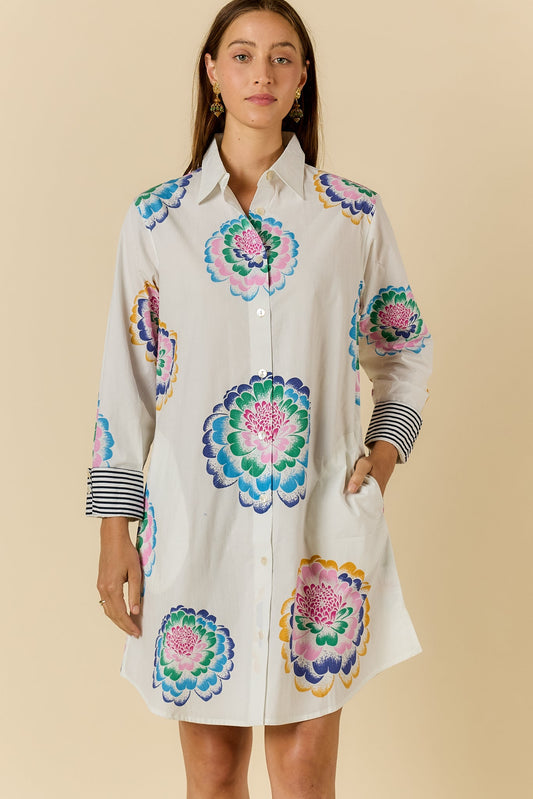 Image of Dresses. Product name - PRE SALE | Rubyyaya Neon Fleur Shirtmaker White in White colour by brand - Rubyyaya