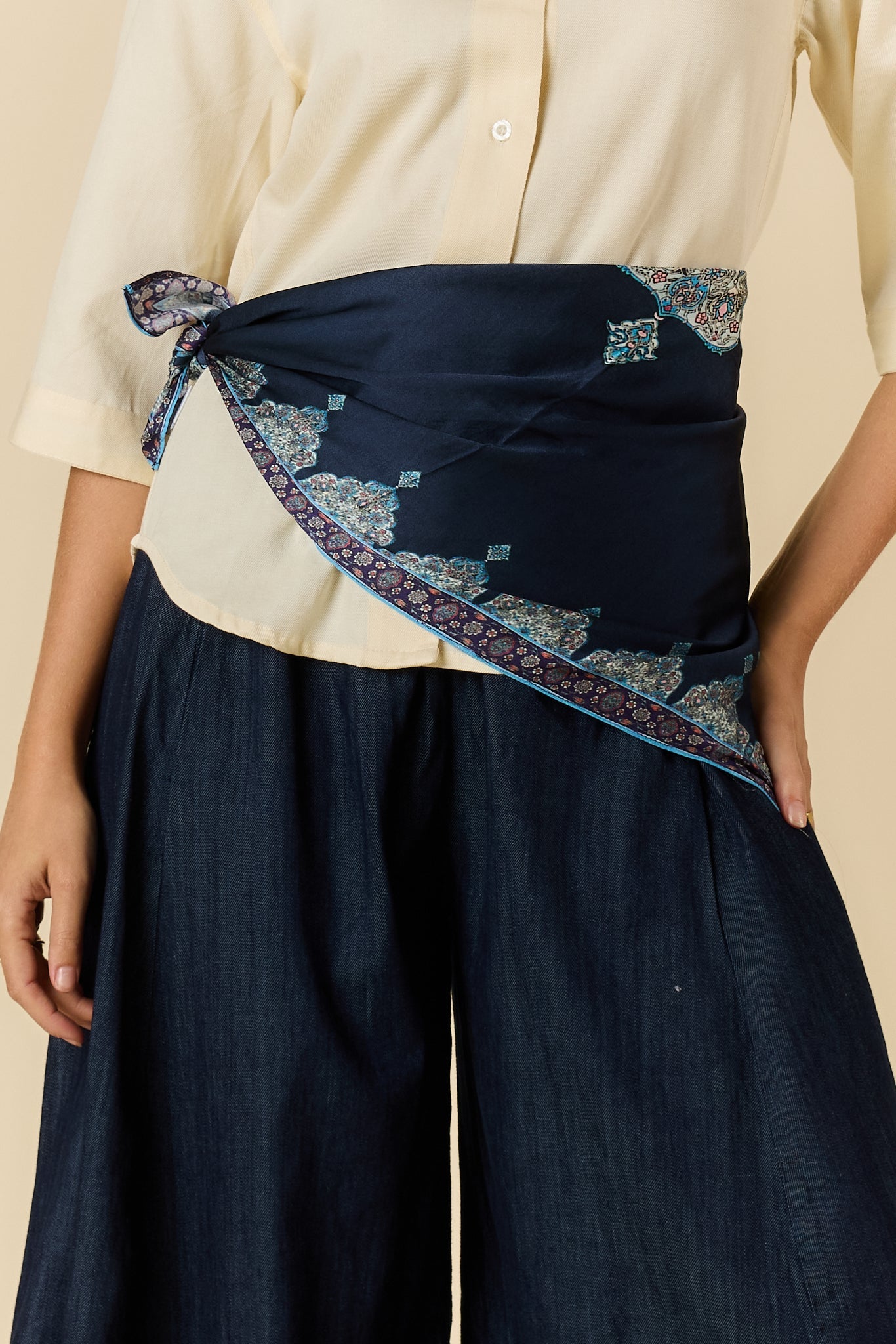 Image of Scarves & Shawls. Product name - Rubyyaya Paolina Scarf Navy in Navy colour by brand - Rubyyaya