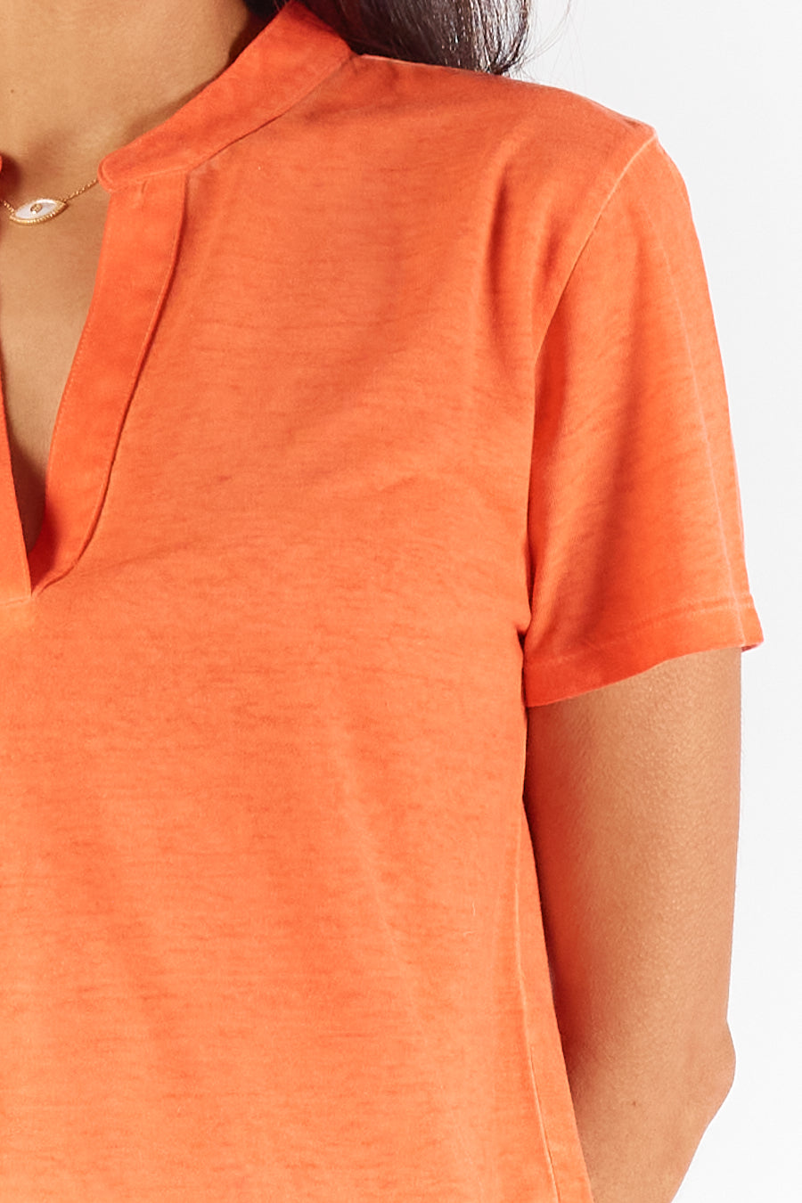 Rubyyaya Plain Collar T-Shirt (Coral)