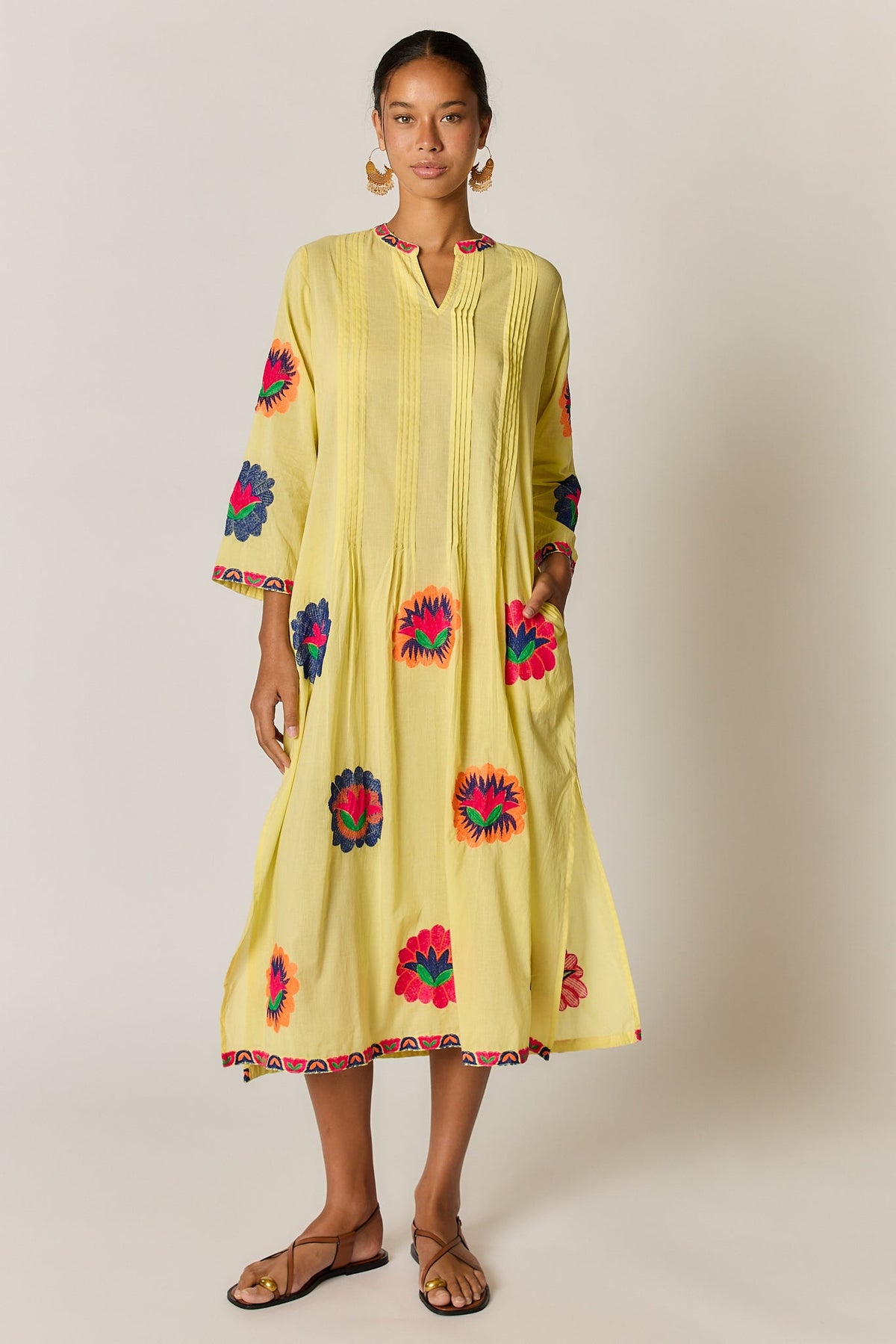 Image of Dresses. Product name - Rubyyaya Posey Kaftan Lemon in Tan colour by brand - Rubyyaya