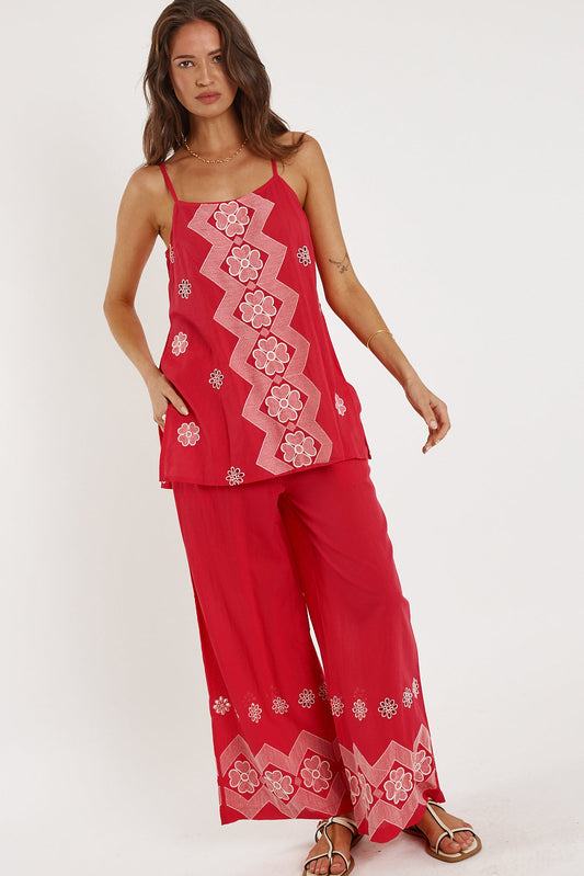 Image of a model wearing Pants. Productname: Rubyyaya Ravello Pant Watermelon in Watermelon colour by brand - Rubyyaya