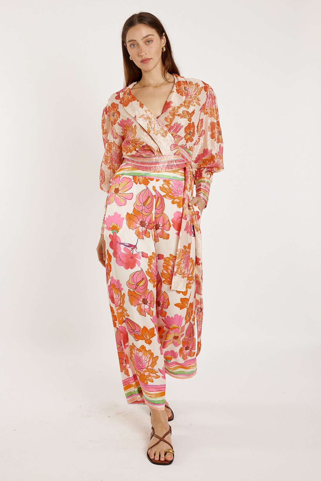 Image of a model wearing Pants. Productname: Rubyyaya Sunrise Pant Pink in Pink colour by brand - Rubyyaya