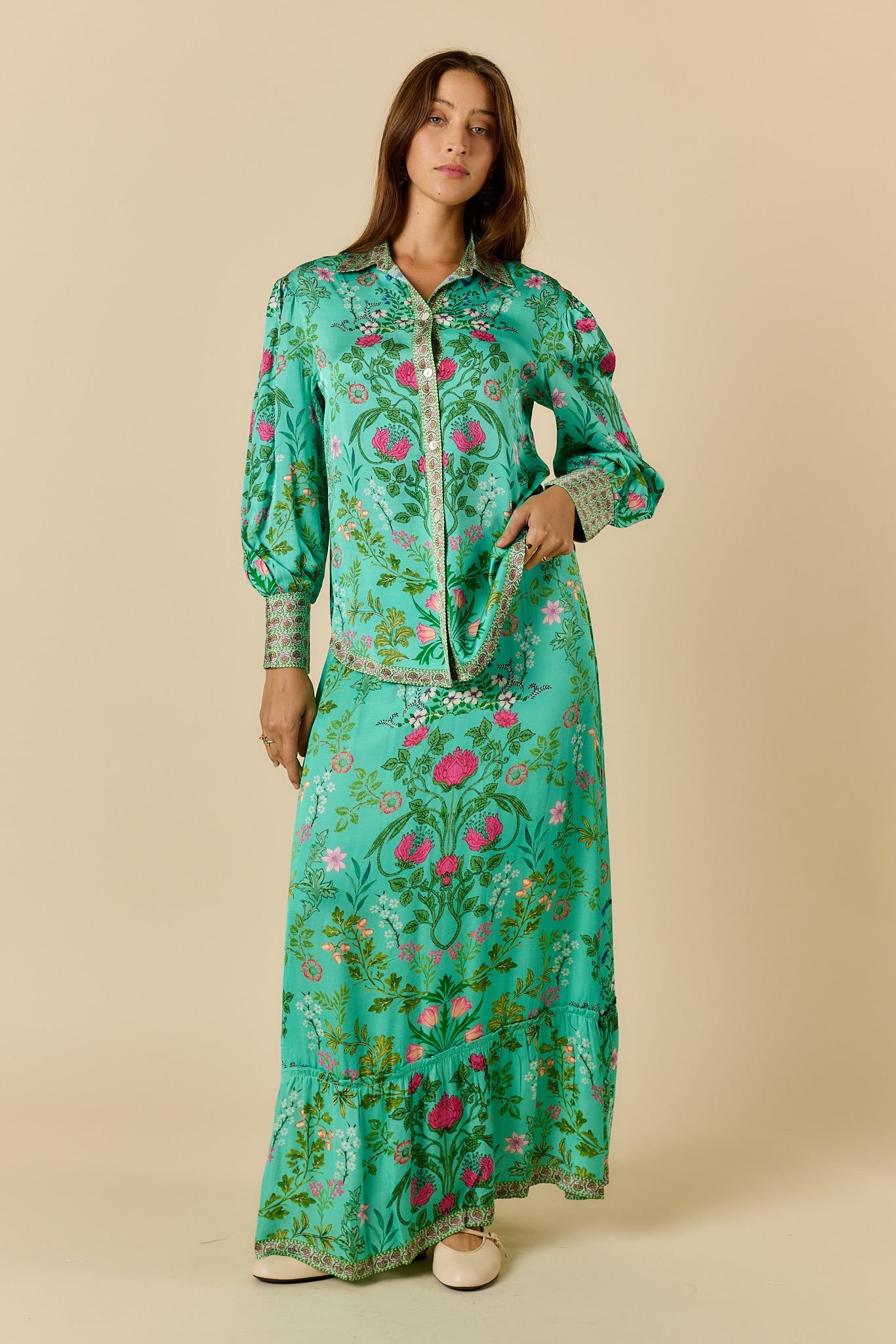 Image of a model wearing Skirts. Product name - PRE SALE | Rubyyaya Tatiana Skirt Green in Green colour by brand - Rubyyaya