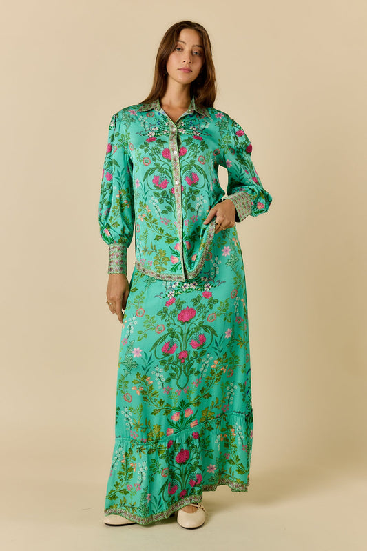 Image of a model wearing Skirts. Product name - PRE SALE | Rubyyaya Tatiana Skirt Green in Green colour by brand - Rubyyaya
