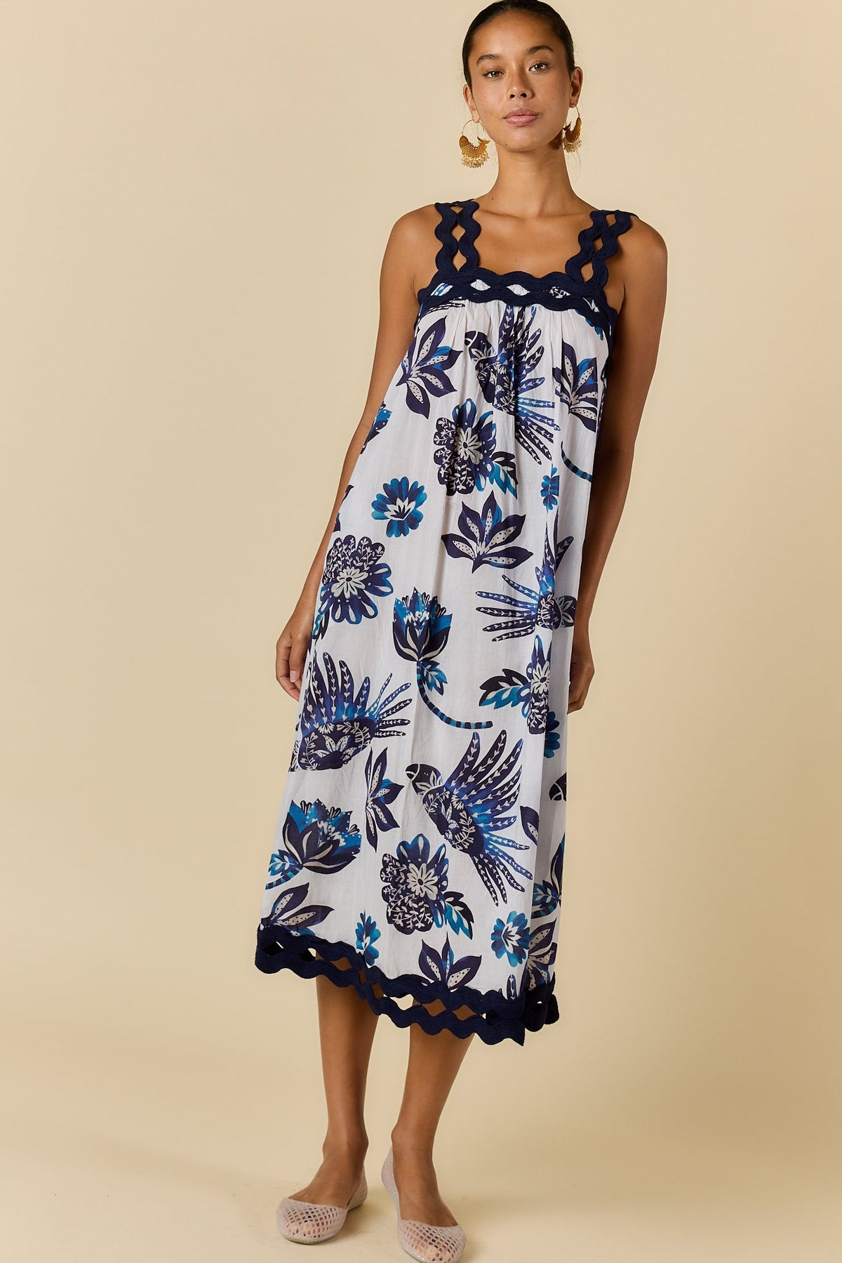 Rubyyaya Tucan Strap Midi Dress (Blue)