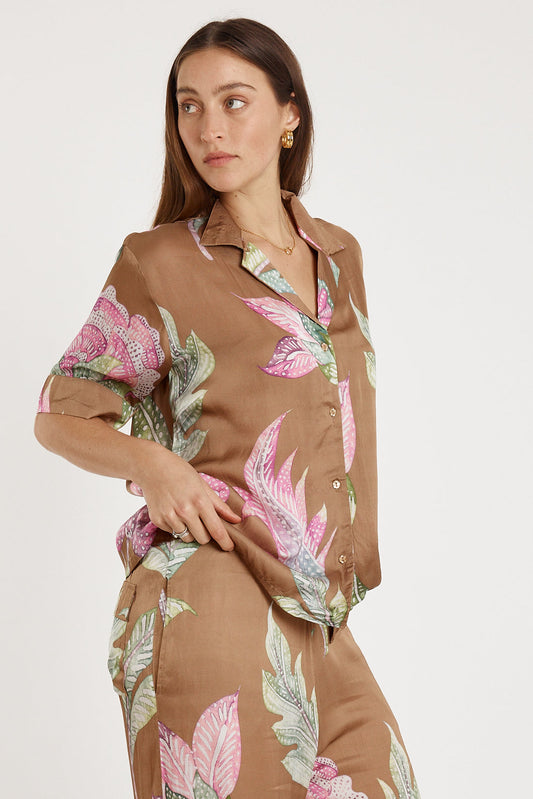 Image of a model wearing Tops. Productname: Rubyyaya Ubud Top Mocha in Mocha colour by brand - Rubyyaya