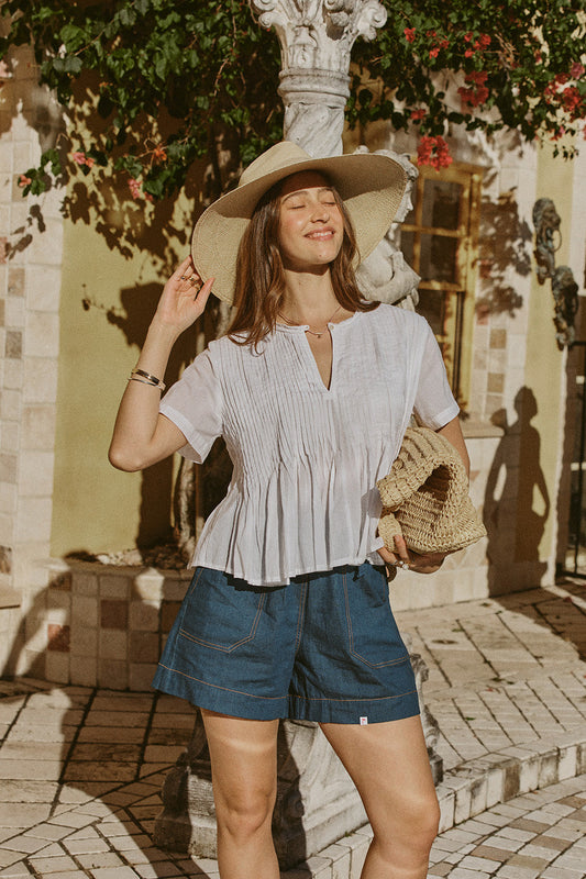 Image of a model wearing Tops. Productname: Rubyyaya Vivian Top White in White colour by brand - Rubyyaya
