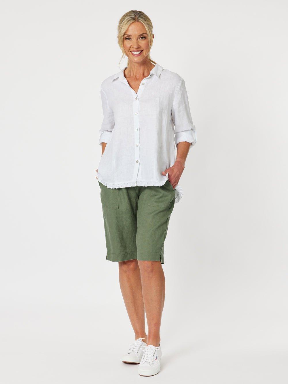 Gordon Smith Ruffle Hem Linen Shirt (White)