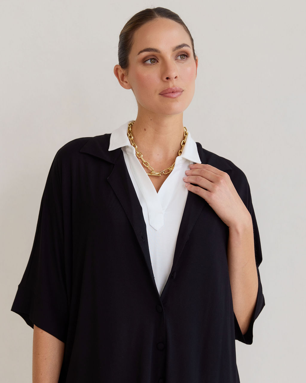 Lou Lou Alanis 3/4 Sleeve Collared Bamboo Shirt (Black)
