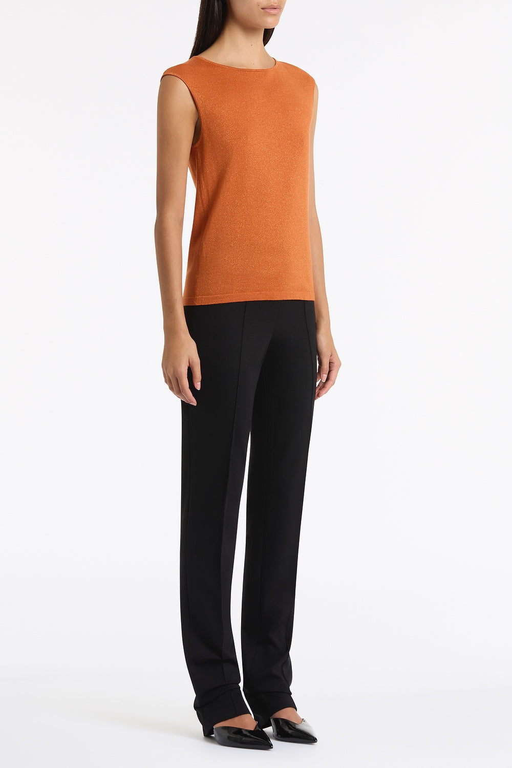 Carla Zampatti Russet Metallic Merino Knit Top (Orange)