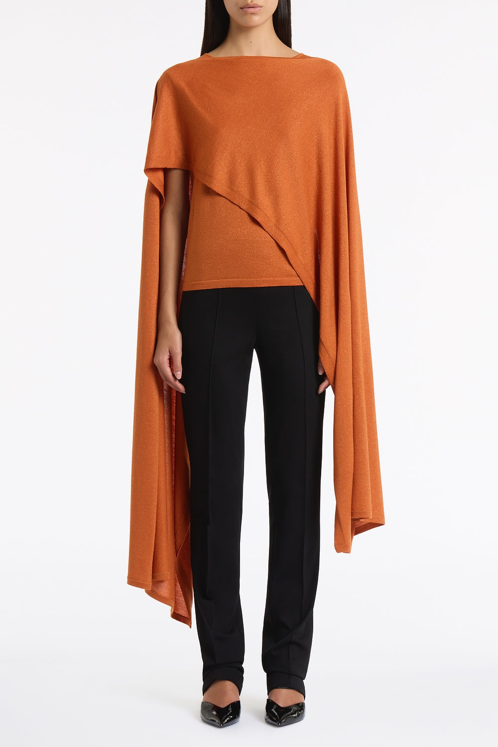 Image of Scarves & Shawls. Product name - Russet Metallic Merino Knit Wrap in Orange colour by brand - Carla Zampatti