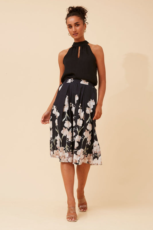 CEDAR FLORAL PRINT MIDI SKIRT (Multi Black)