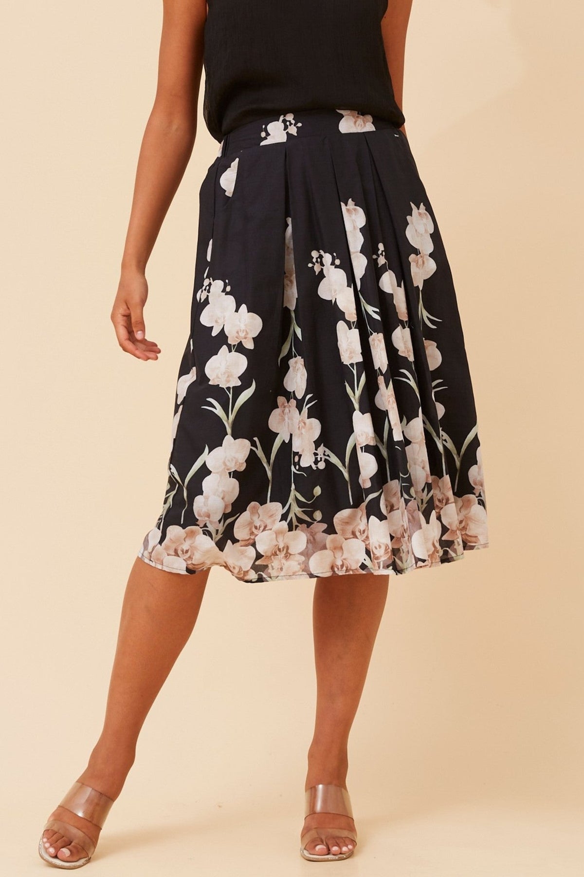 CEDAR FLORAL PRINT MIDI SKIRT (Multi Black)