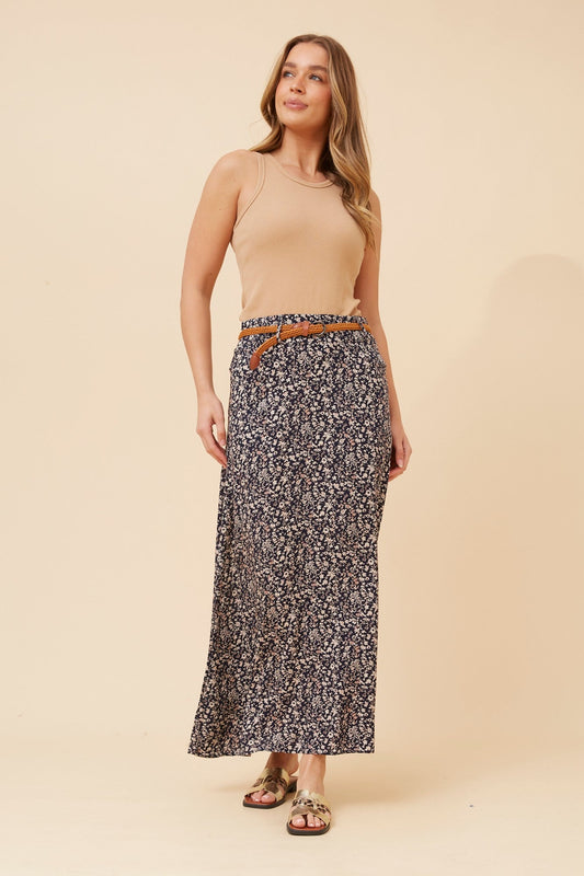 BETTY DITSY PRINT MAXI SKIRT (Navy)