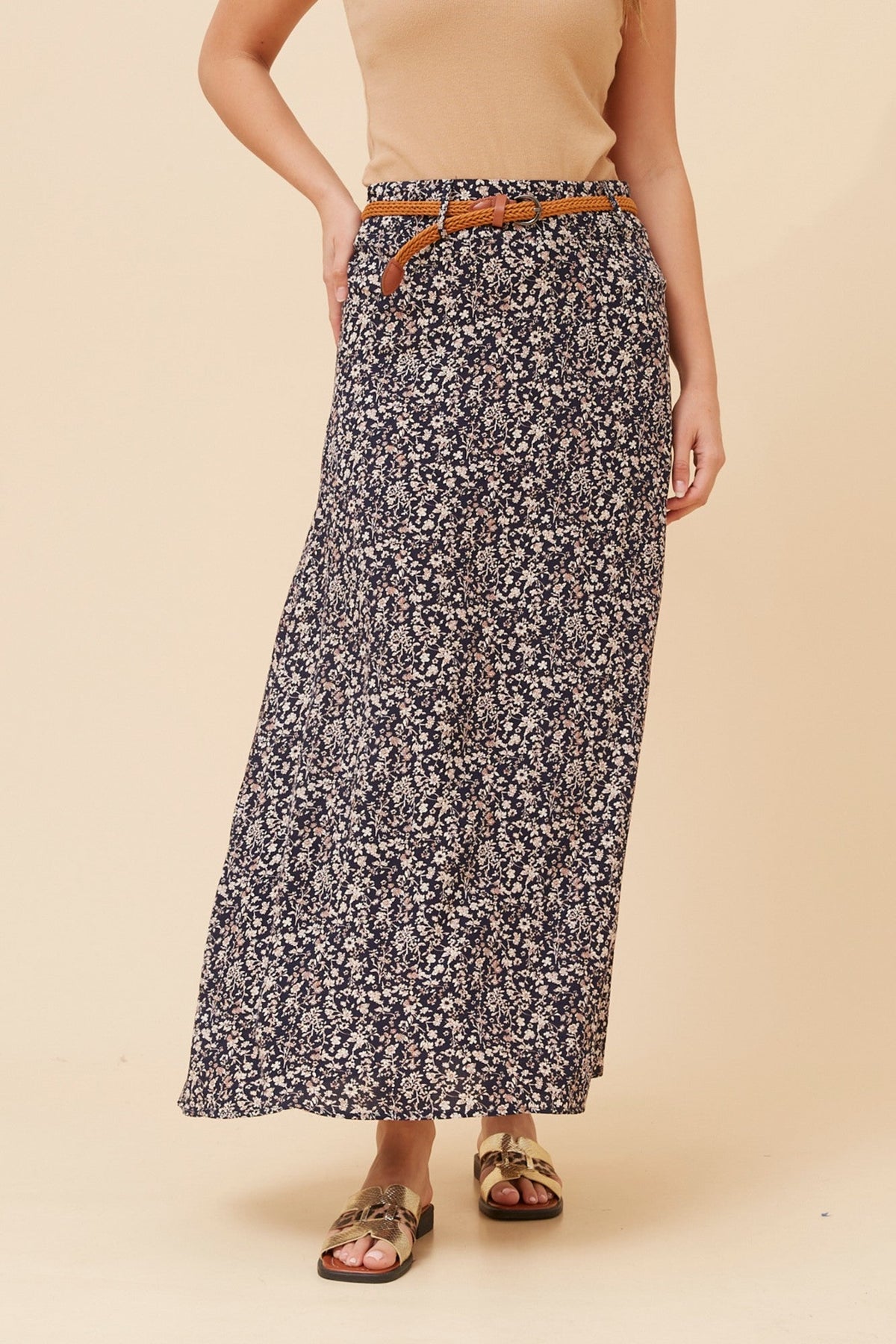 BETTY DITSY PRINT MAXI SKIRT (Navy)