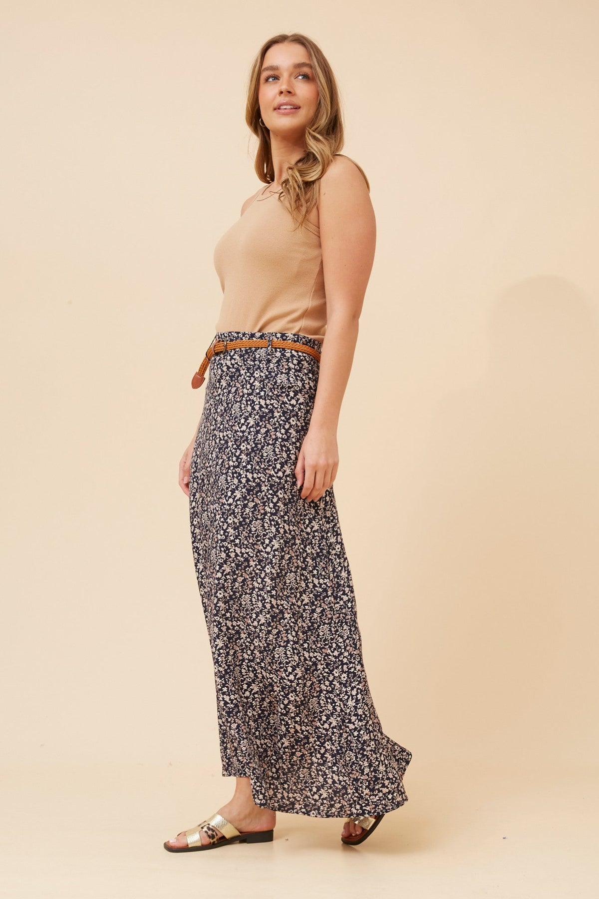 BETTY DITSY PRINT MAXI SKIRT (Navy)
