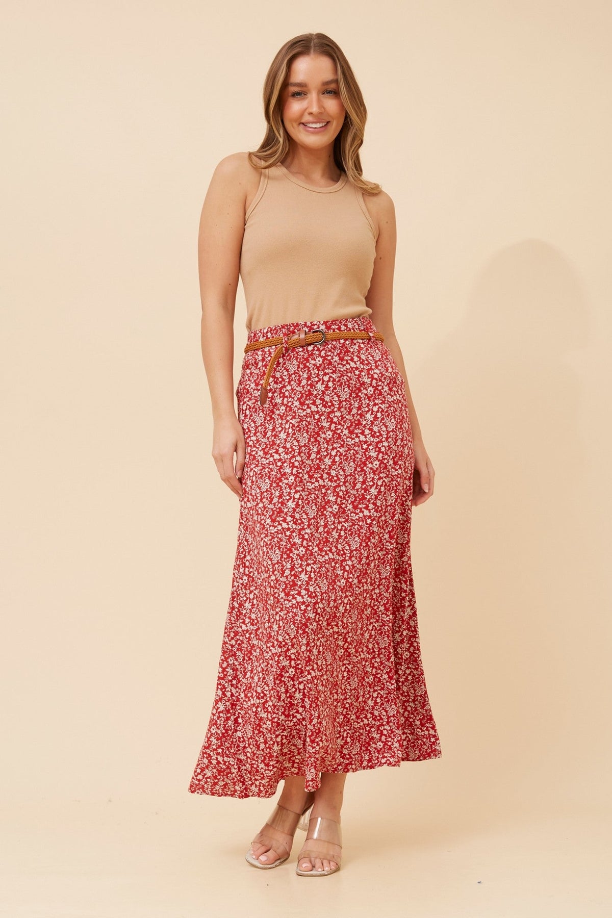 Caroline Morgan Australia BETTY DITSY PRINT MAXI SKIRT (Red)