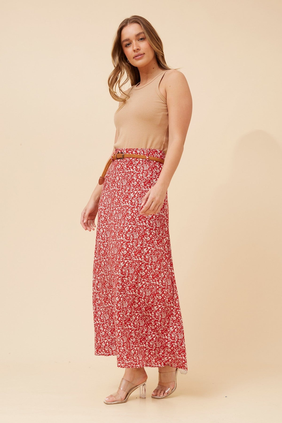 Caroline Morgan Australia BETTY DITSY PRINT MAXI SKIRT (Red)