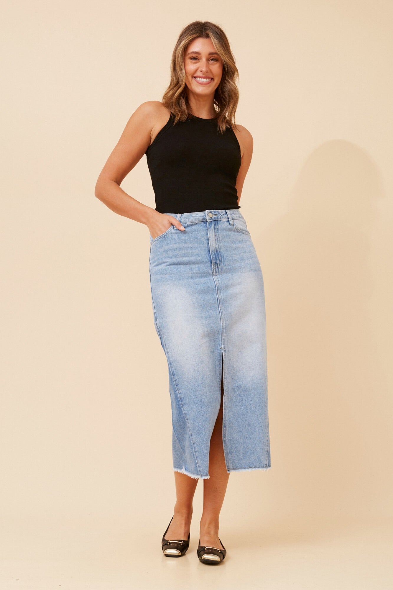 LIZBETH MIDI SKIRT (Denim)