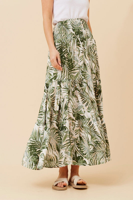 BETTINA LEAF PRINT MAXI SKIRT (Green)