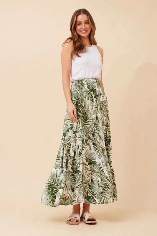 Caroline Morgan Australia BETTINA LEAF PRINT MAXI SKIRT (Green)