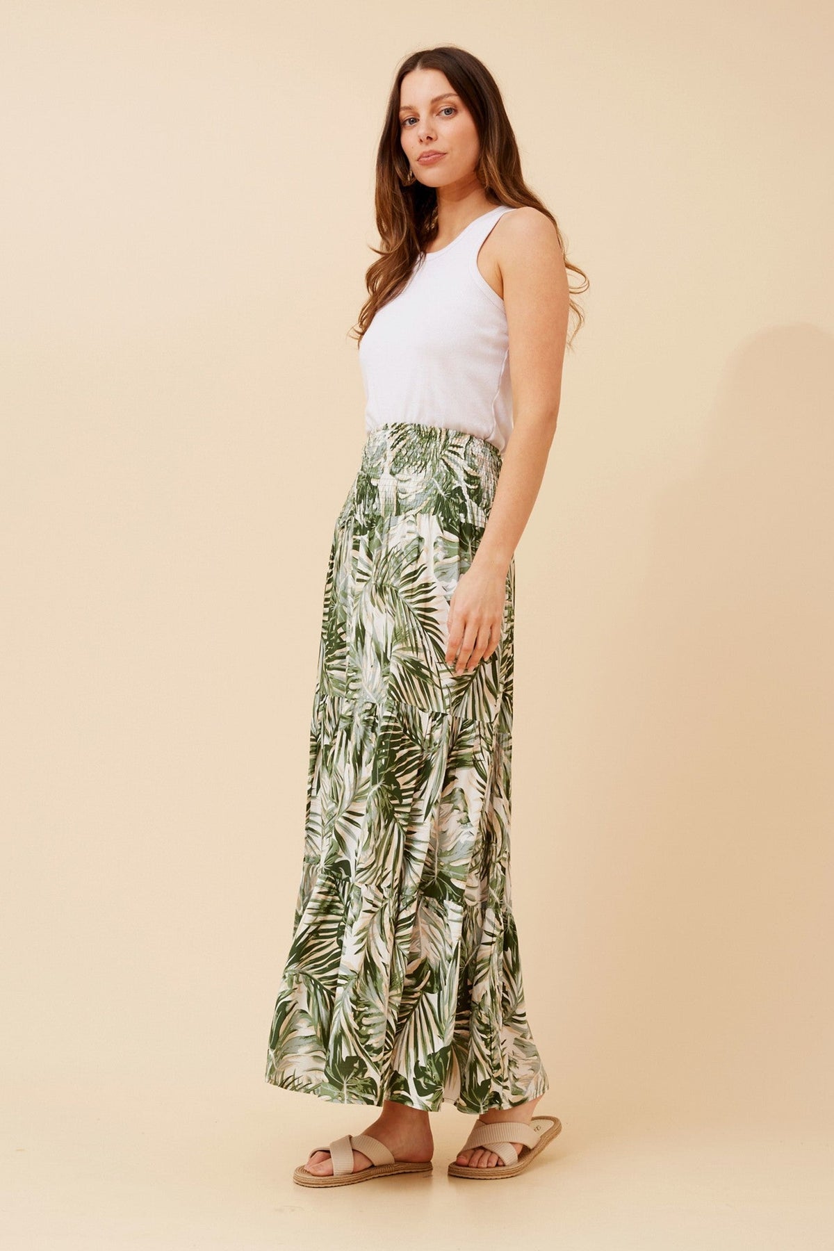 BETTINA LEAF PRINT MAXI SKIRT (Green)