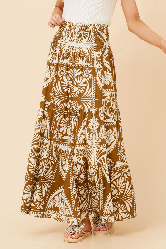 Caroline Morgan Australia BETTINA ABSTRACT PRINT MAXI SKIRT (Toffee)