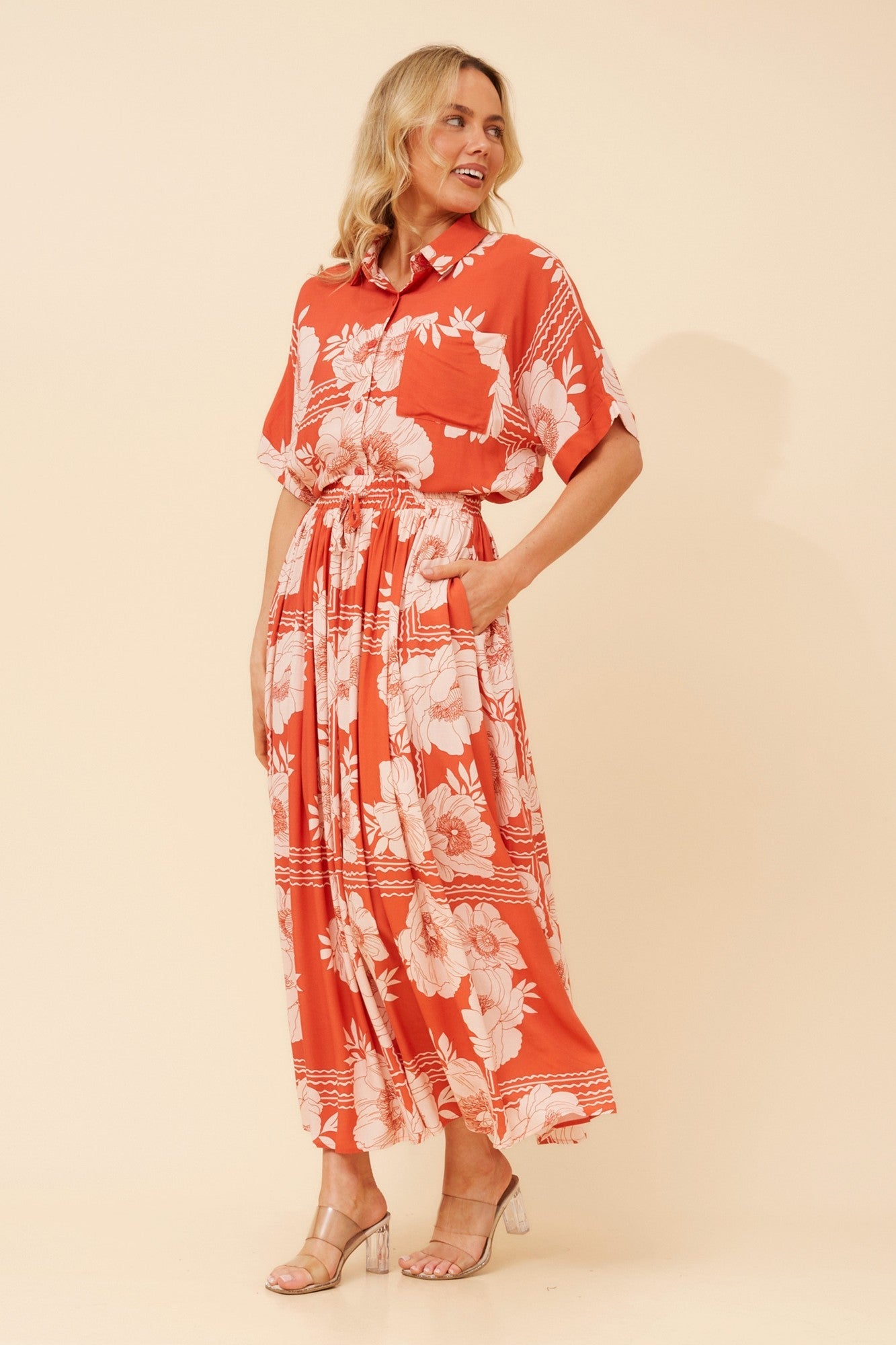 TEE LINEN BLEND MAXI SKIRT (Desert Orange)