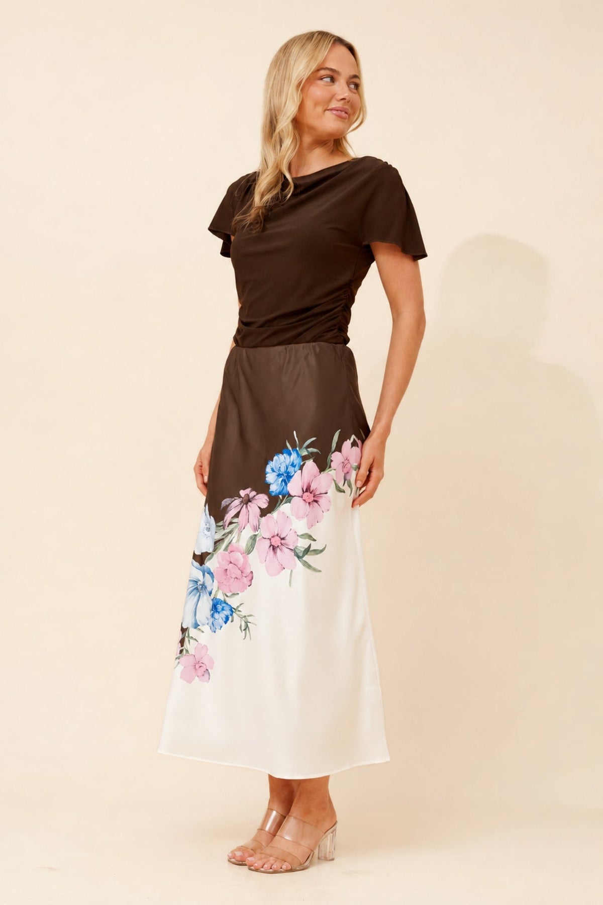 Caroline Morgan Australia LIANY FLORAL MAXI SKIRT (Chocolate)
