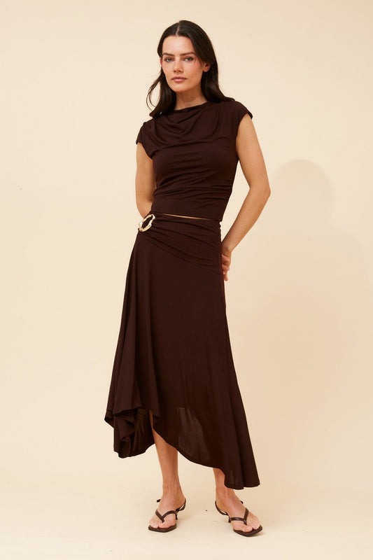 ESMAE SOLID MIDI SKIRT (Chocolate)