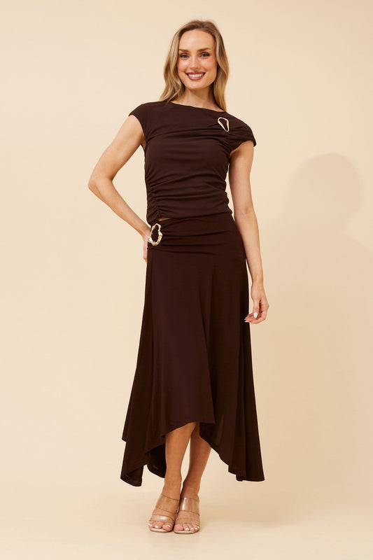 Caroline Morgan Australia ESMAE SOLID MIDI SKIRT (Chocolate)