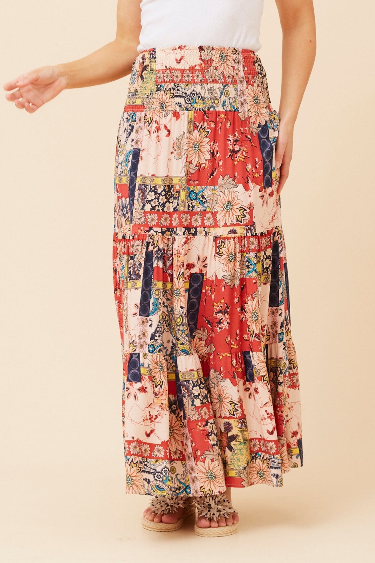 BETTINA BOHO MAXI SKIRT (Coral)