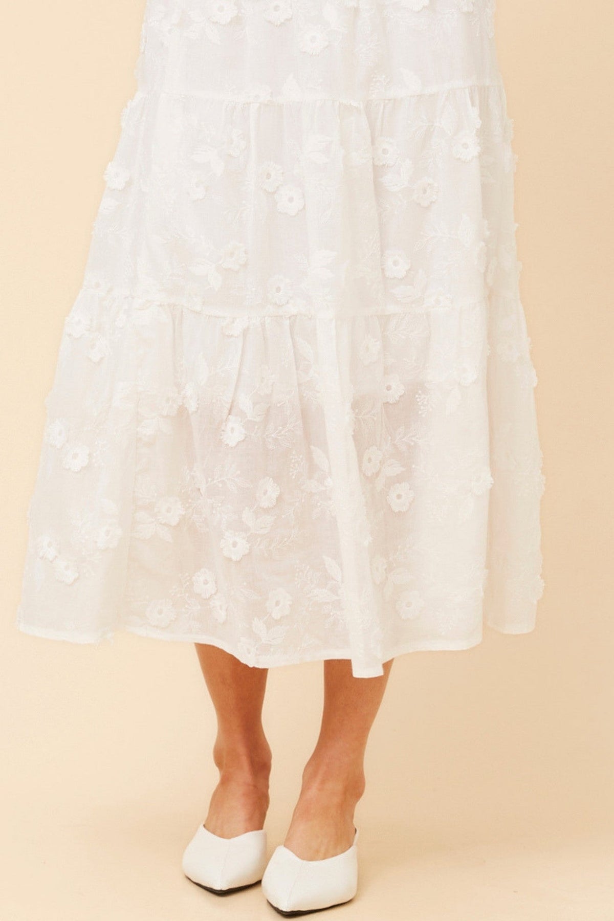 LICIA FLORAL EMBROIDERED MIDI SKIRT (White)