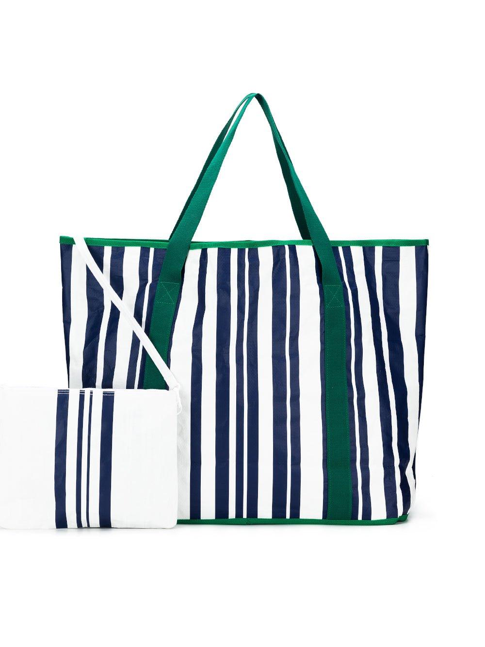 Black Caviar Designs Sabbia Beach Bag Large Stripe (Green)
