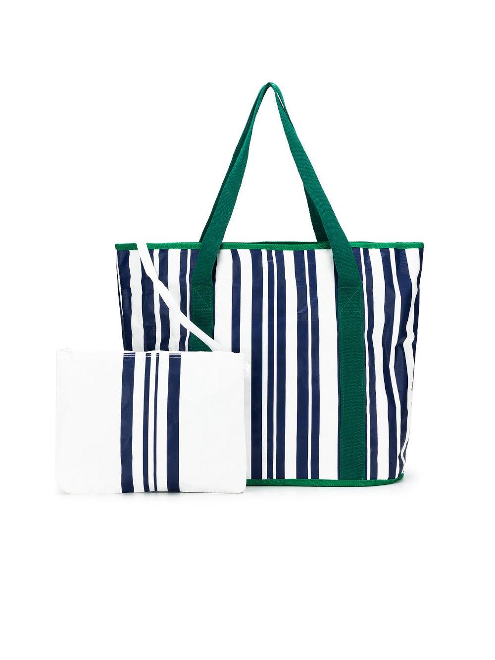 Black Caviar Designs Sabbia Beach Bag Small Stripe (Green)