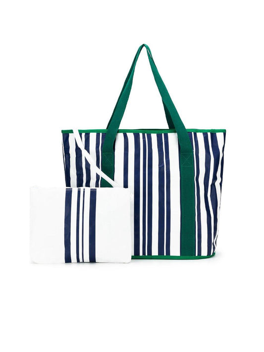 Black Caviar Designs Sabbia Beach Bag Small Stripe (Green)