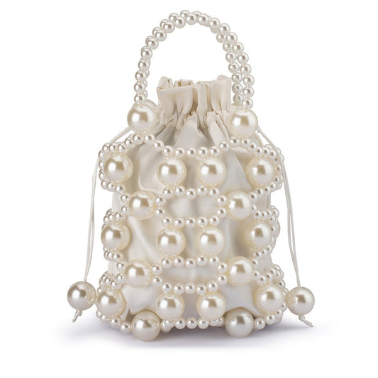 Olga Berg SAMMY Beaded Cage Bag (Pearl)