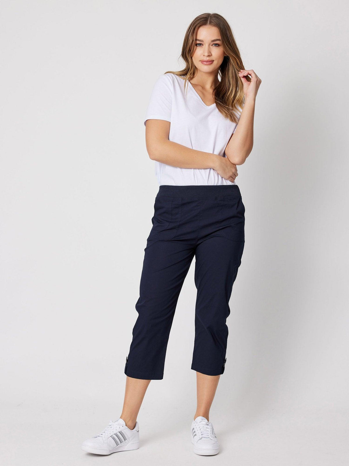 Threadz Santorini Cropped Cotton Pant (Navy)