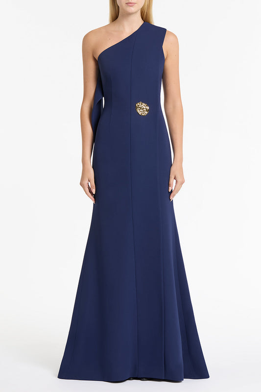 Image of Dresses. Product name - Sapphire Crepe Piegato Gown in Blue colour by brand - Carla Zampatti