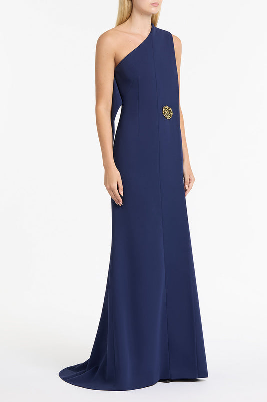 Carla Zampatti Sapphire Crepe Piegato Gown (Blue)