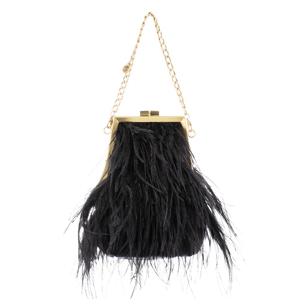 Olga Berg SARA Feather Frame Bag (Black)
