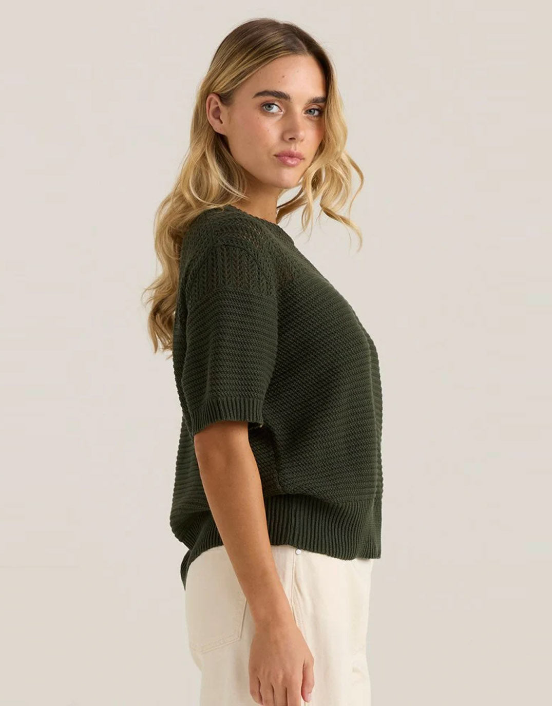 Cherri Knit Tee - (Olive)