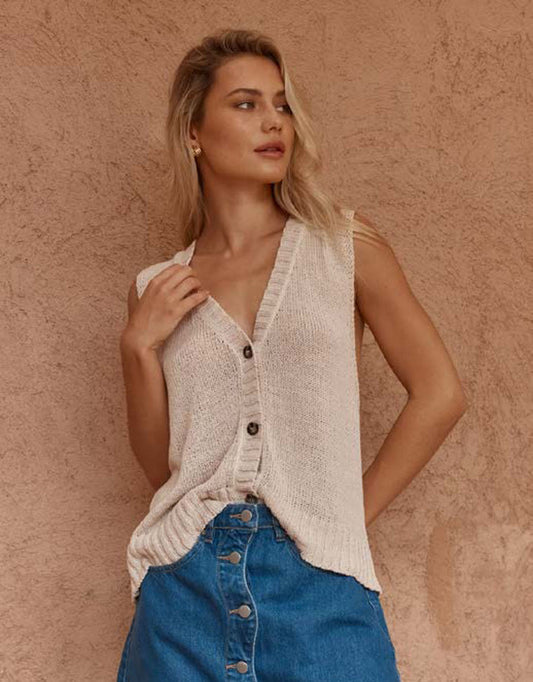 Image of Coats & Jackets. Product name - El Knit Vest Fawn in Fawn colour by brand - Sass Clothing
