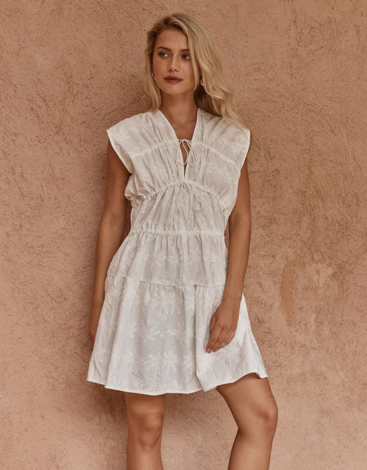 Image of Dresses. Product name - Ivie Embroidered Tie Dress White in White colour by brand - Sass Clothing