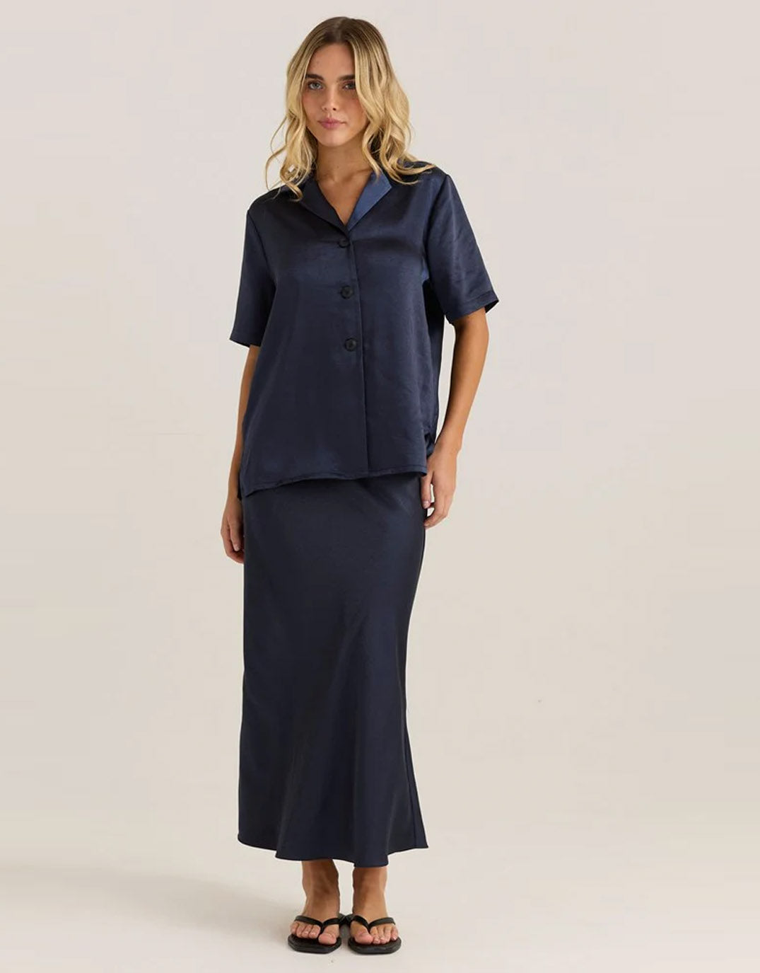 Sass Clothing Jasper Satin Shirt (Navy)