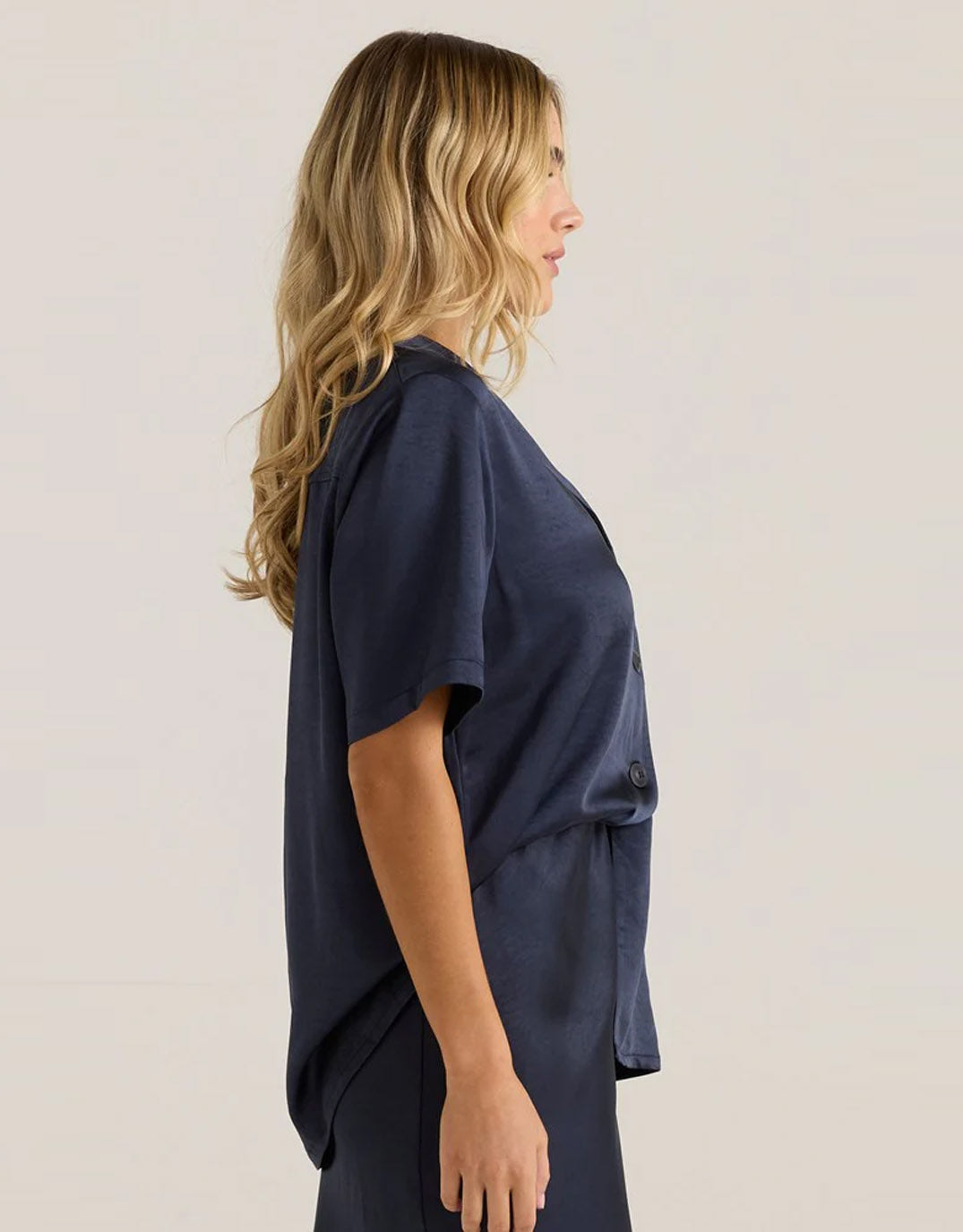Sass Clothing Jasper Satin Shirt (Navy)