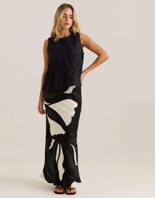Tarni Satin Slip Skirt - (Iris Abstract Print)